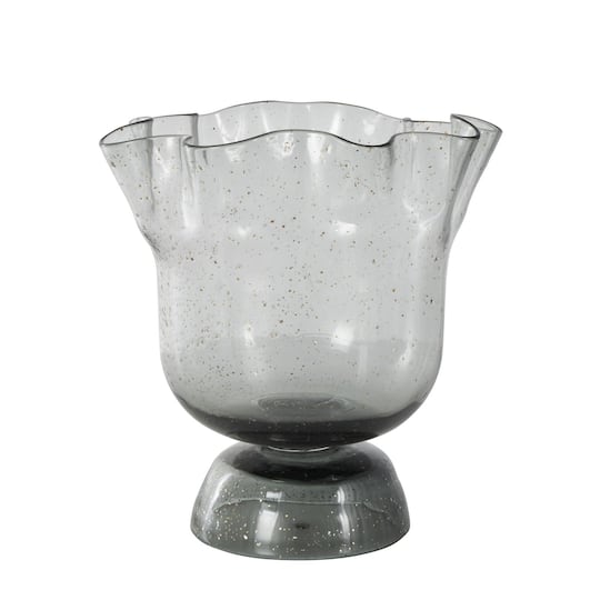 Black Glass Vase Set with Wavy Opening & Gold Speckles
